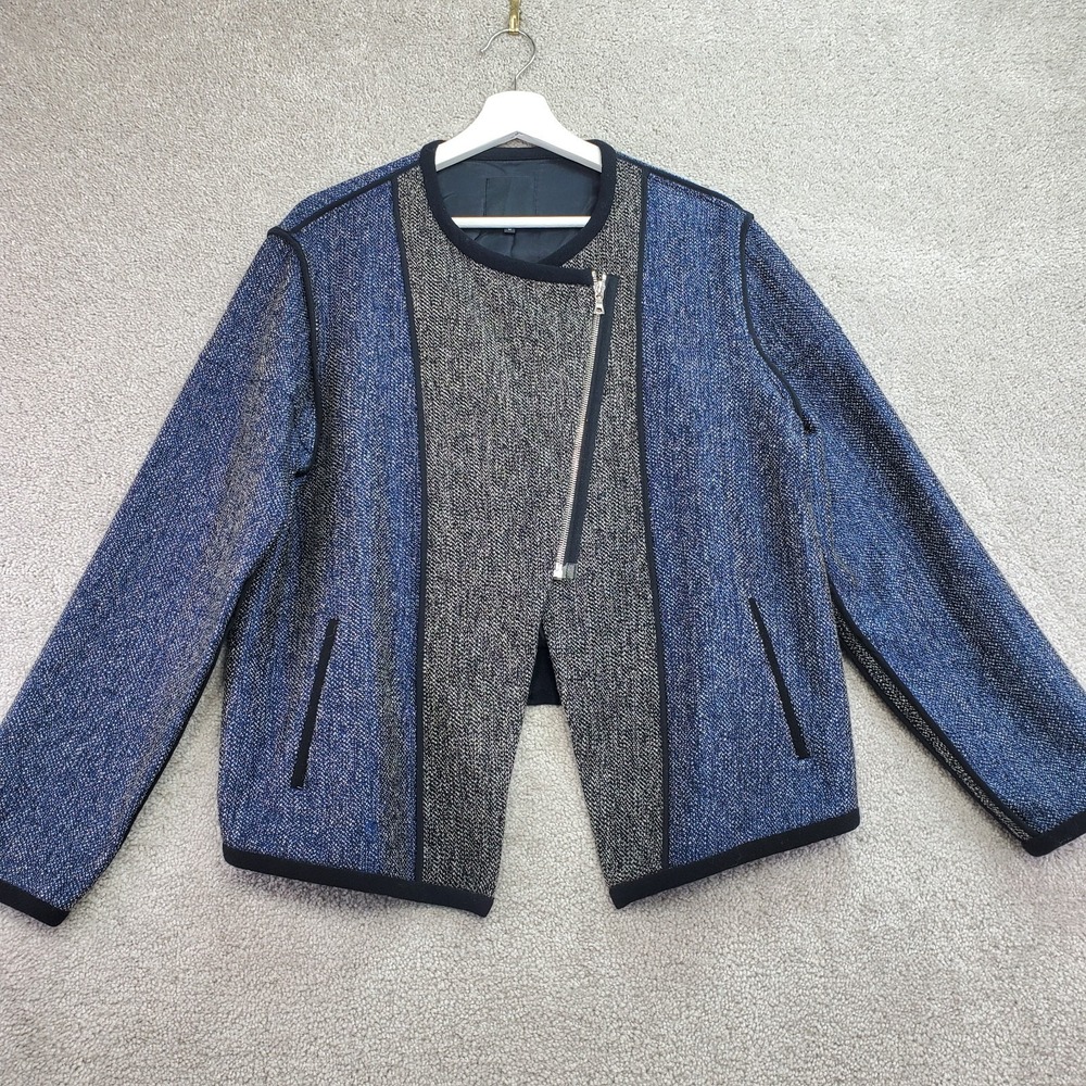 Marissa Webb Phoebe Cropped Jacket Womens Medium Gray Blue Wool Asymmetrical Zip